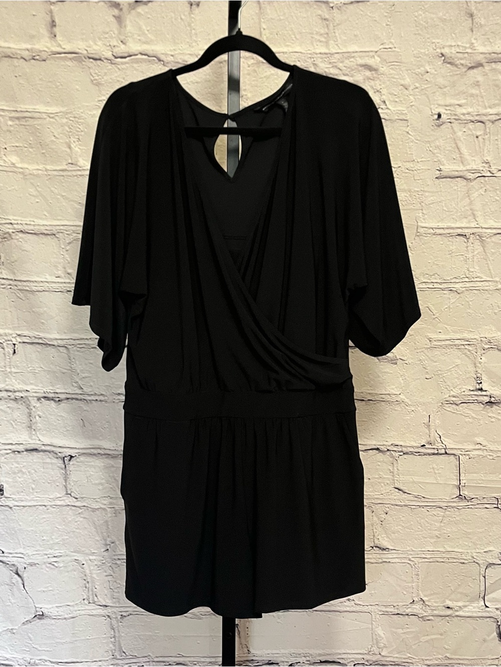 Whit House Black Market Black Short Sleeve V-Neck  Shorts Jumper Romper